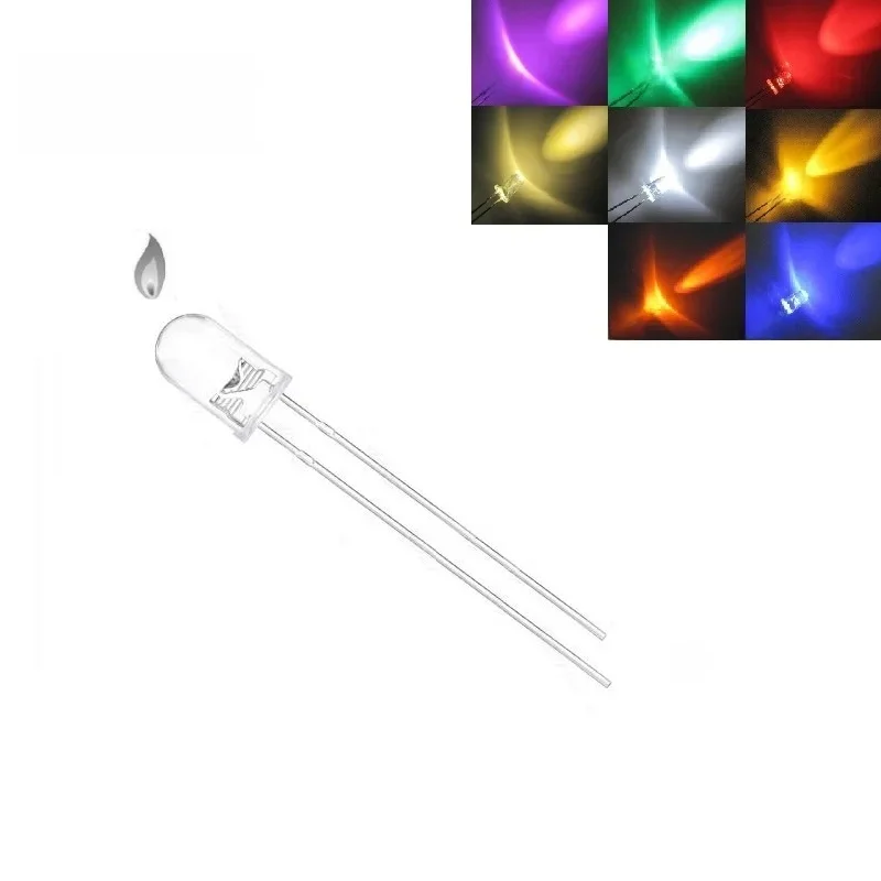 10szt 5mm Migocząca dioda LED Czerwony Żółty Niebieski Zielony Biały Pomarańczowy Różowy Ciepły biały Różowy Woda Przezroczysta soczewka Świeca migocząca Diody świetlne — zdjęcie 2