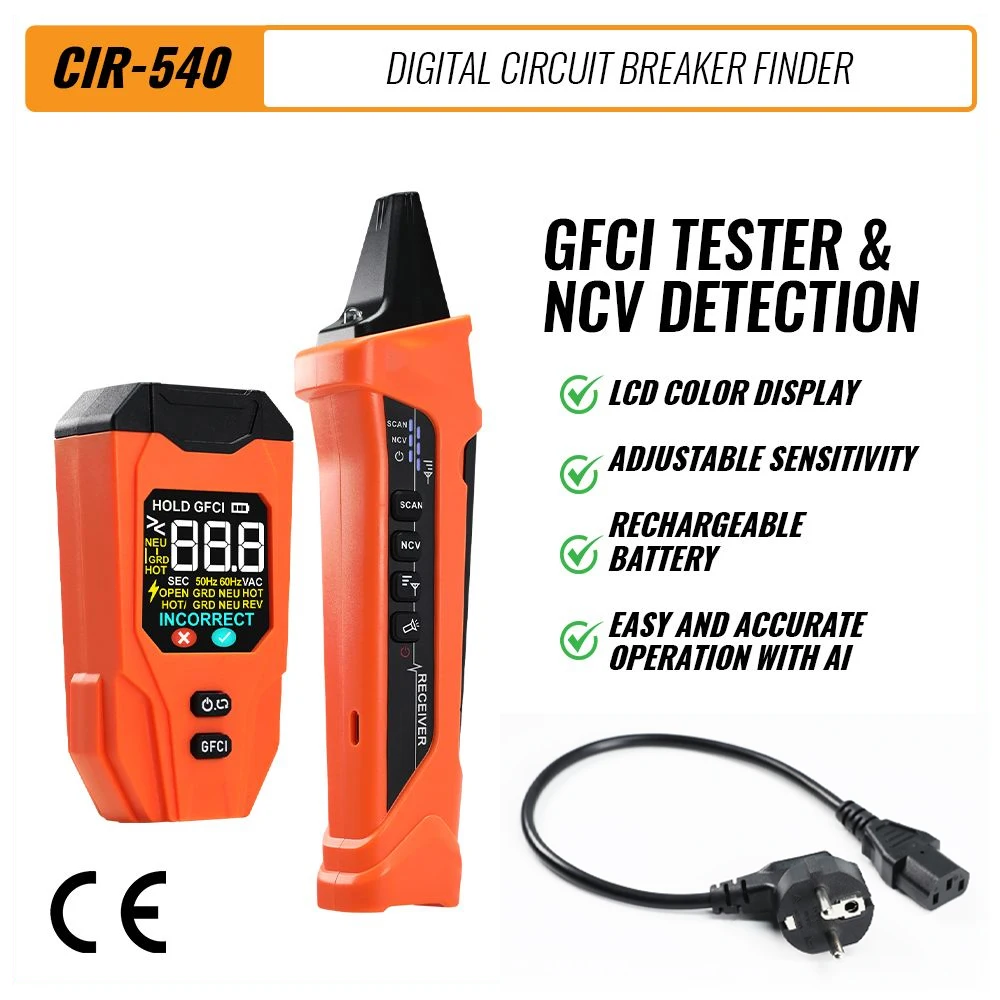 220V Smart Digital Circuit Breaker Finder Professional Fuse Finder Wire Tracker Network Socket Tester Color LCD GFCI NCV Test