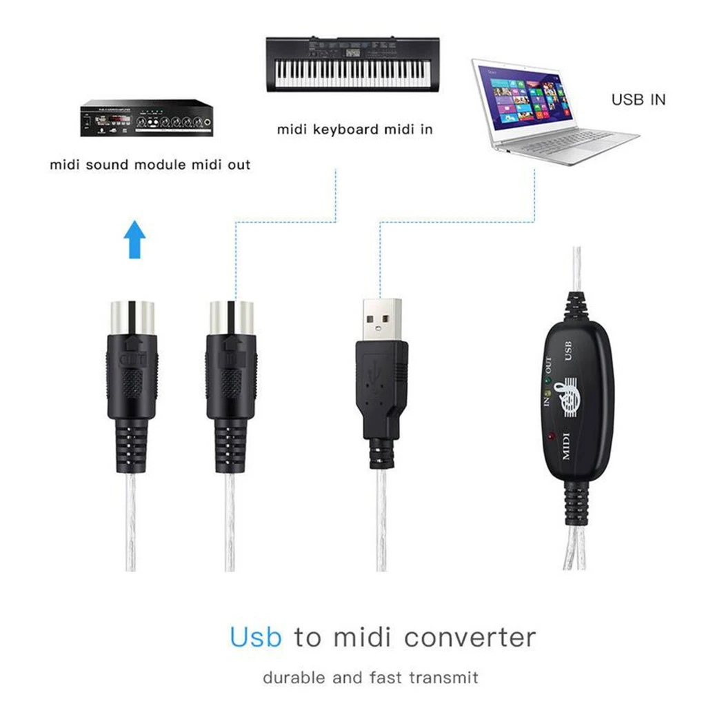 2m USB IN OUT MIDI Interface Cable Converter PC to Music Keyboard Adapter 5 Pin Midi to USB Cable Piano Studio Equipment