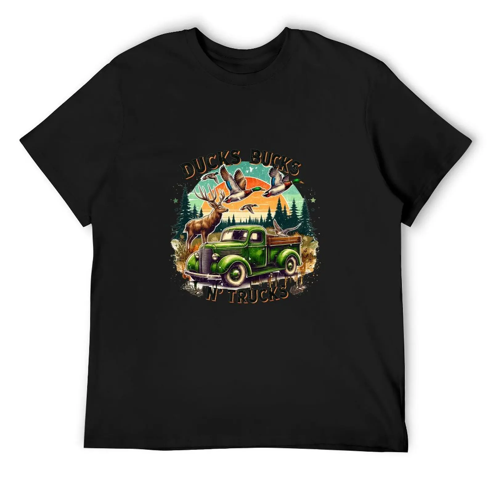 Country Farm Mallard Duck Camo Bow Marsh Black Mens Short Sleeve Tshirt Outdoor Shooting Breathable Daily Shirt