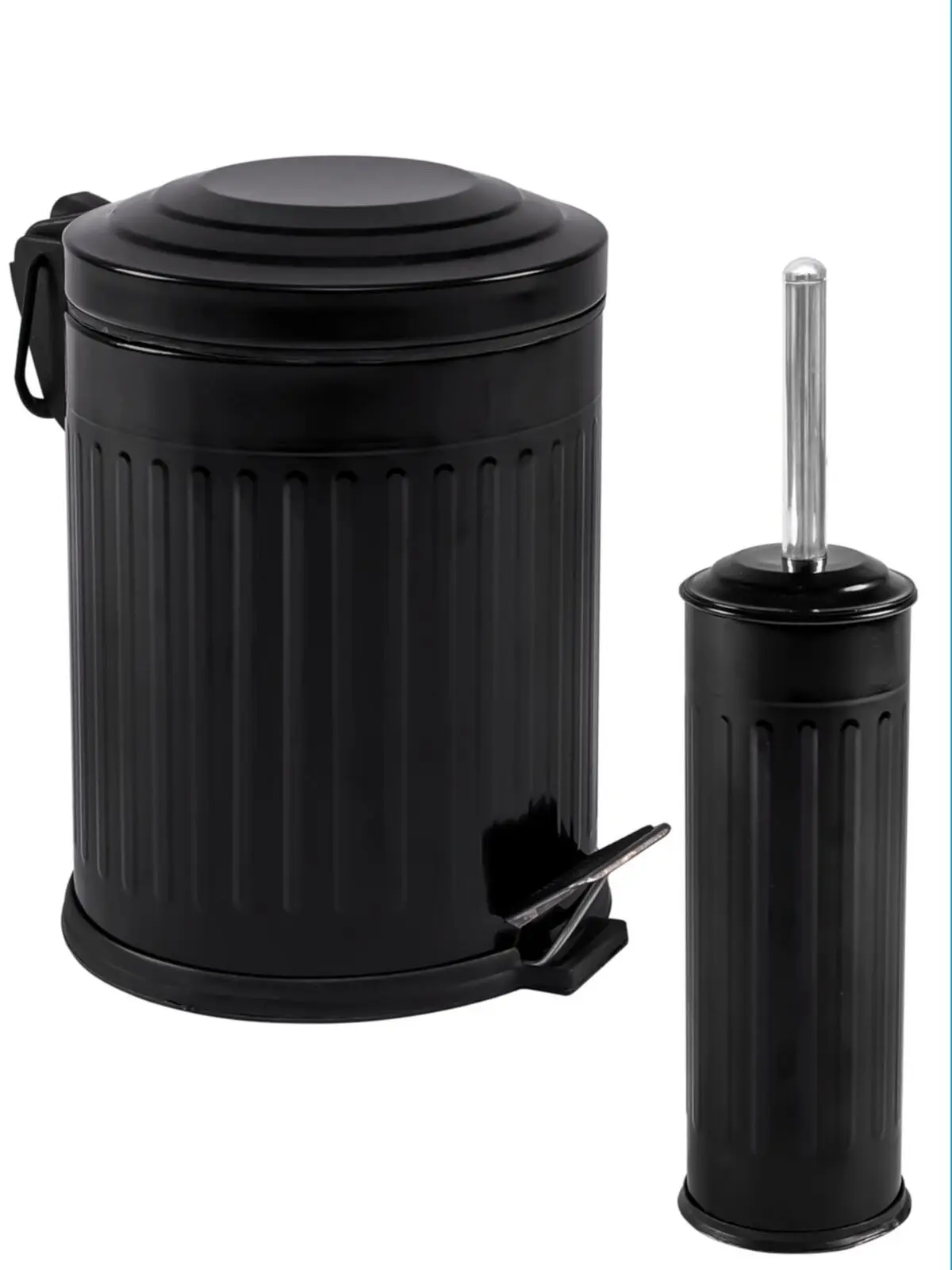 2 Parça Garbage Bucket Bath Set Striped Black Bathroom Accessories Sets Liquid Soap Dispenser Room Kit Dental Fırçalığı Toilet Brush