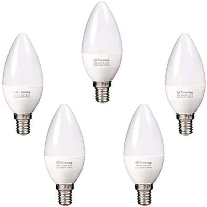 E14 vela lâmpada led, 8w, c38 branco fresco 6400k 640lm (5 unidades) [classe de eficiência