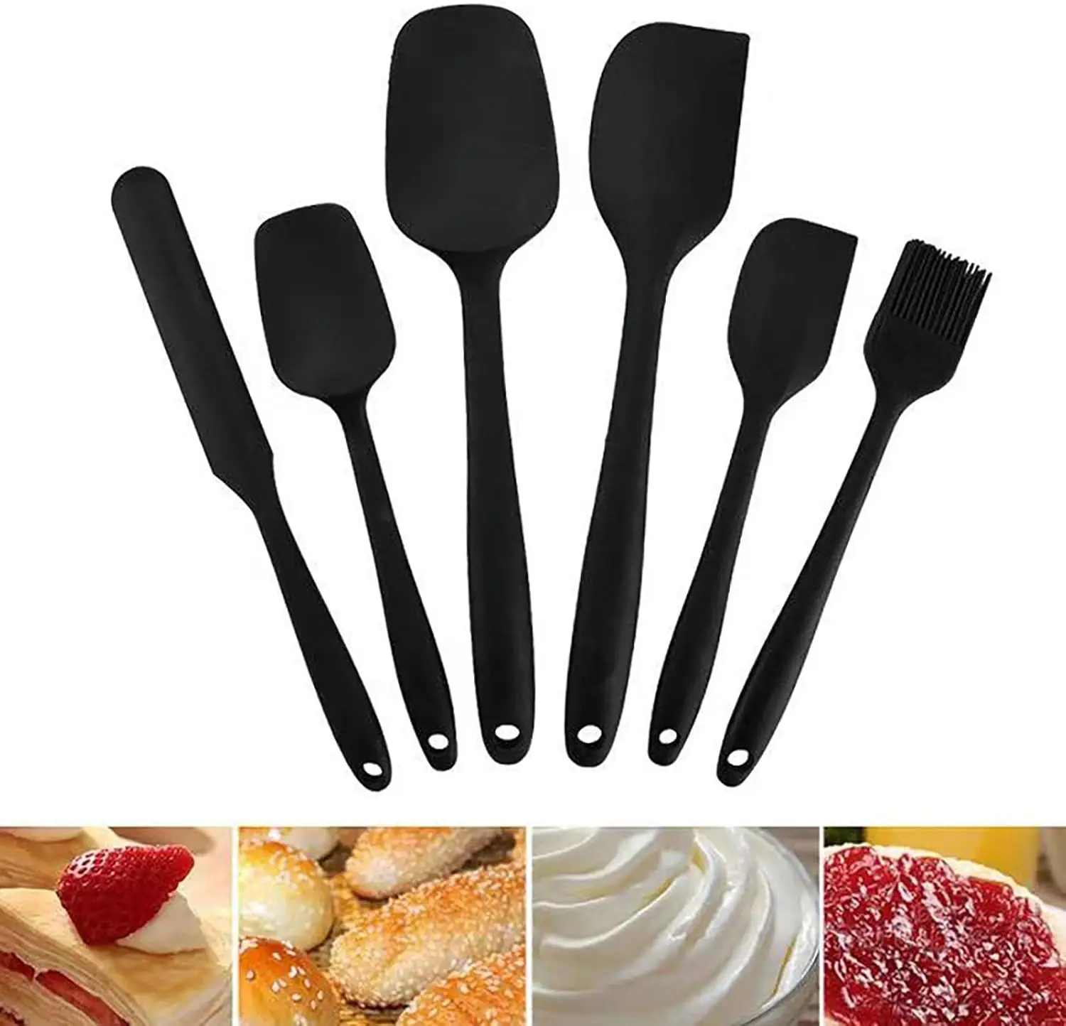 Conjunto de espátula de silicone antiaderente, Utensílios de cozinha pretos, Resistente ao calor, 6 pcs