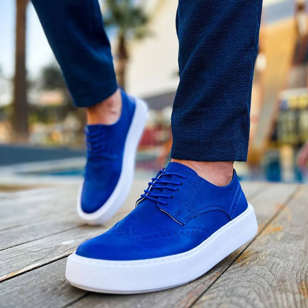 FOH Store Sneakers for Men BLUE Artificial Leather 2023 Spring Autumn Casual Lace Up Fashion Shoes High Base Sport Comfortable Light Vulcanized Daily Original Canvas Odorless Orthopedic Suits Office Wedding 149