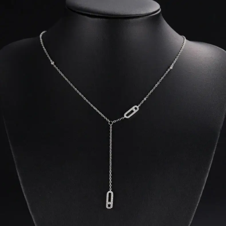 

LuxeLink Diamond Lariat Necklace – 18K White Gold Plated, Dainty Luxury Chain for Women