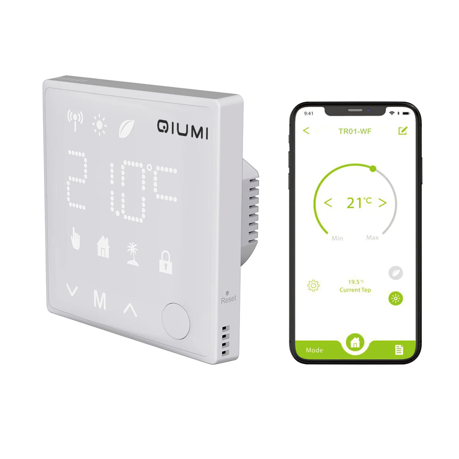 qiumi-スマートwifiサーモスタット、ボイラー-水-床暖房用app制御、7日間プログラム可能、タッチスクリーン、省エネ、ホワイト