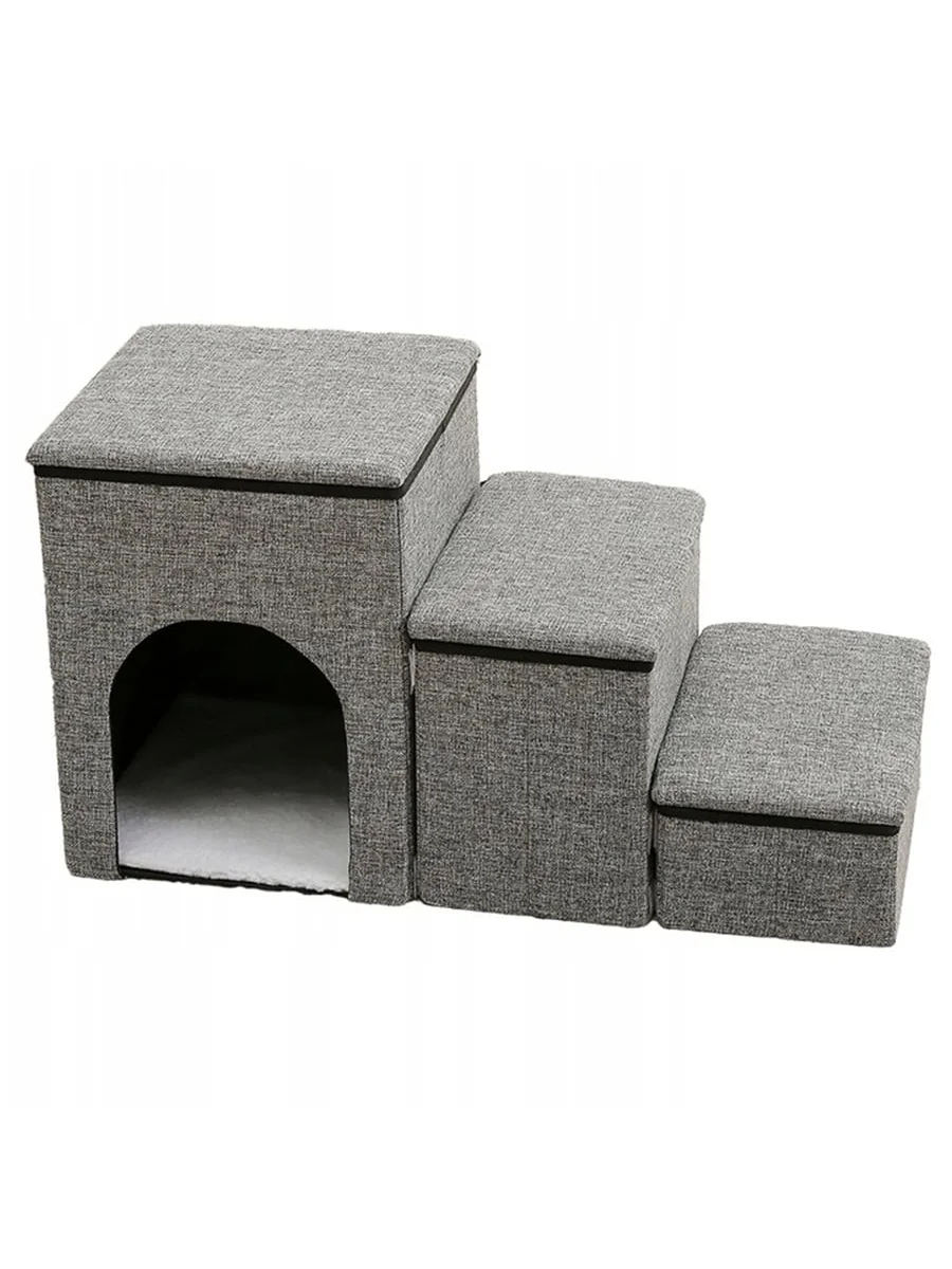 Eenvoudige effenkleurige opvouwbare huisdiertrap 2-in-1 klimladder voor katten en honden, verdikte sponsladder voor teddyberen, opvouwbare katten- en hondentrap, opvouwbare huisdiertrap.
