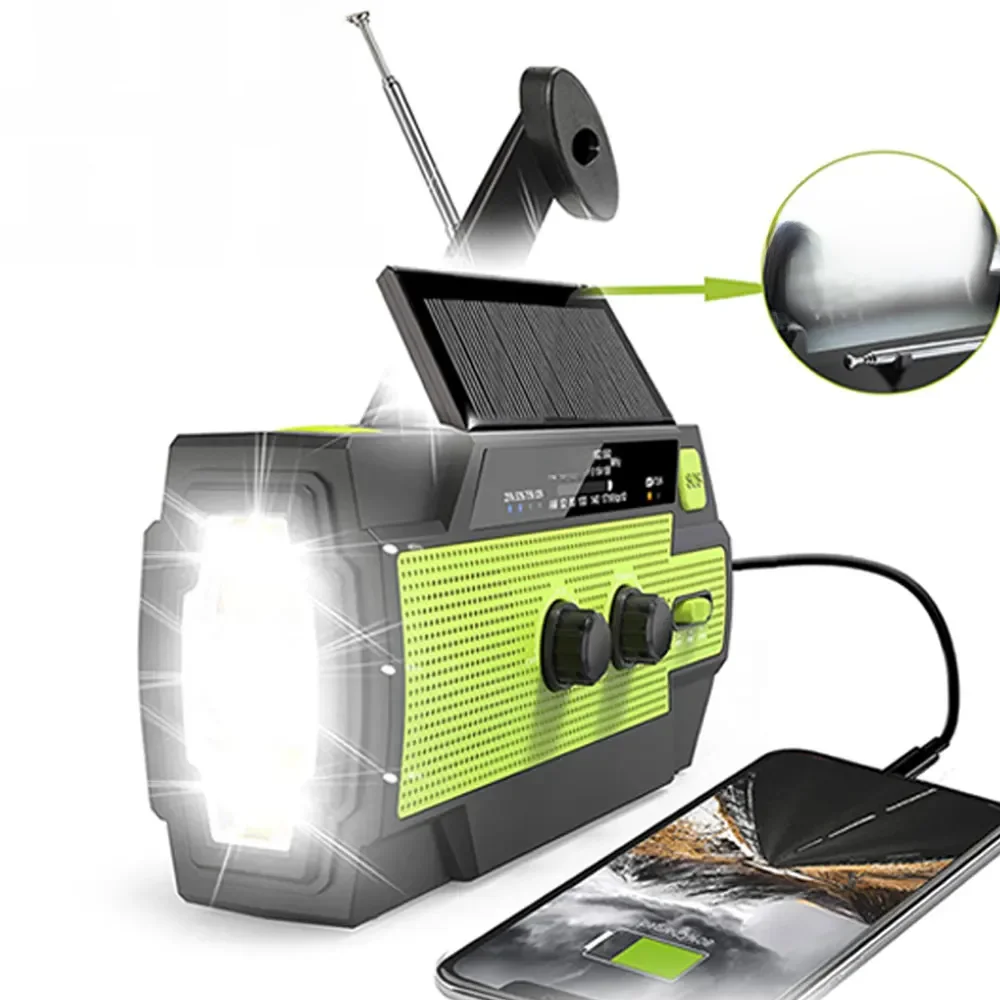 Draagbare zonne-handslinger AM/FM-radio voor overleving, oplaadbare radio op batterijen, USB-oplader, zaklamp, leeslamp - afbeelding 2