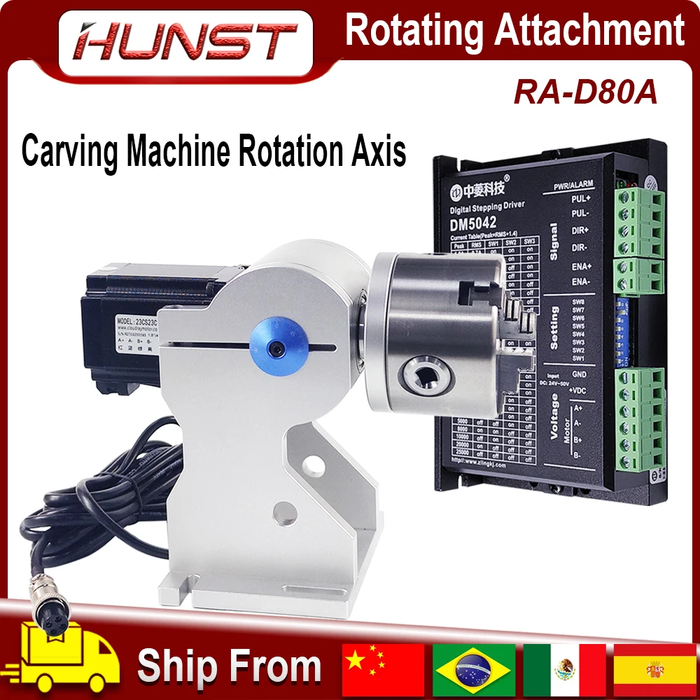 HUNST Attacco rotante Diametro 80 mm Dispositivo Dispositivo Pinza Piano di lavoro rotante a tre mandrini per macchina per parti di marcatura laser