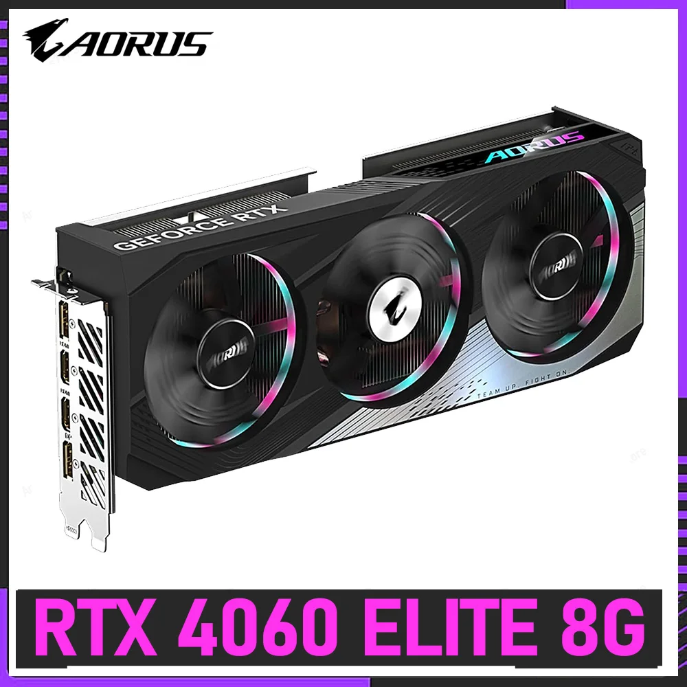 Imagem -03 - Placa de Vídeo Aorus-geforce Elite 8g Rtx 4060 Gddr6 1800mhz 8pin Pci-e 4.0 Suporte Triplo para Ventiladores Cpu Intel Adm Placa de Vídeo