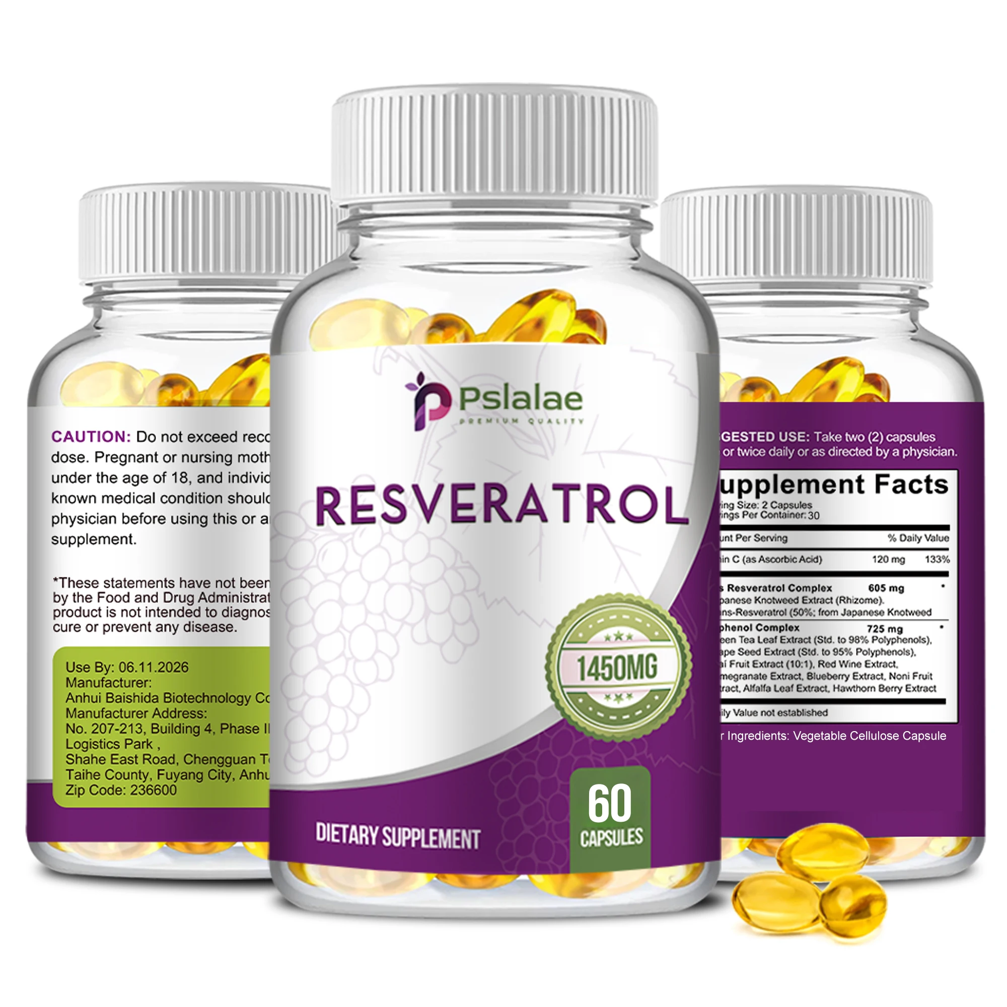 Resveratrol - Natural Antioxidant That Helps Overall Health, Heart Health and Metabolism - 60 Capsules