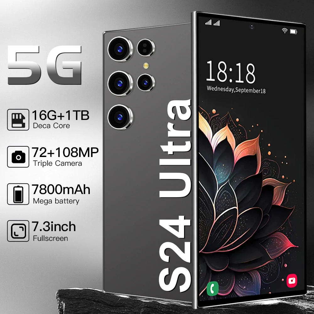 

Global Version Original S24Ultra Smartphone 5G 7.3" Full Screen 7800mAh Snapdragon 8 gen3 Camera 108MP Android Unlocked Phone