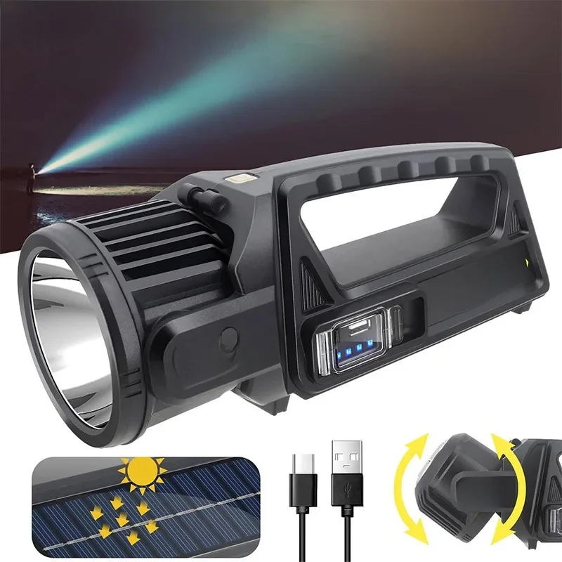 Przenośna latarka LED o dużej mocy P50 do ładowania słonecznego Podręczny reflektor USB do ładowania — 2