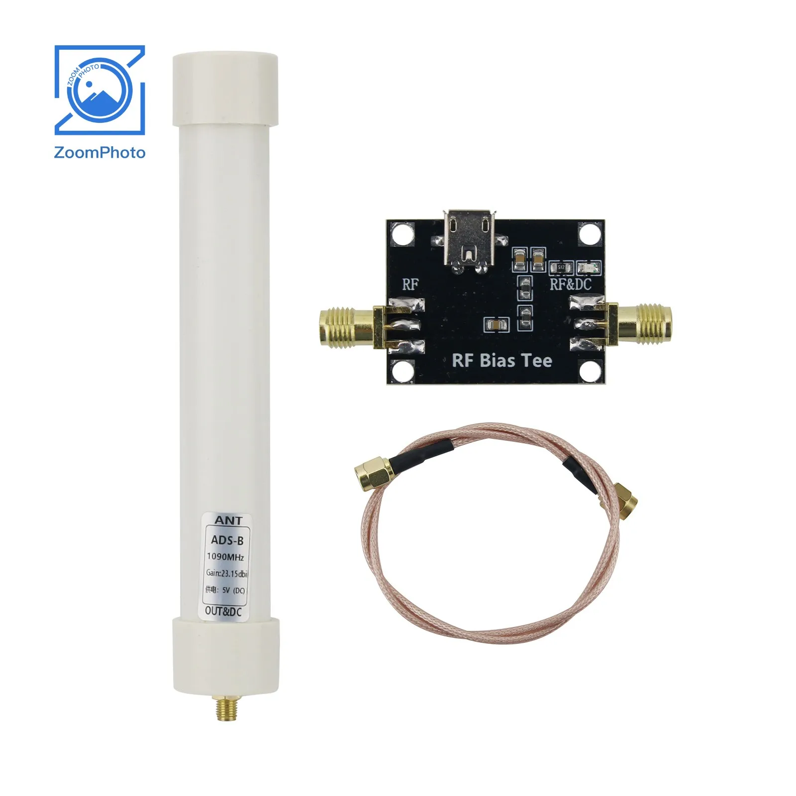 ADS-B 1090MHz Active Antenna DC5V Bias Tee Type-C Power Supply 23.15dBi High Gain RF Receiving Antenna with SMA Female Connector