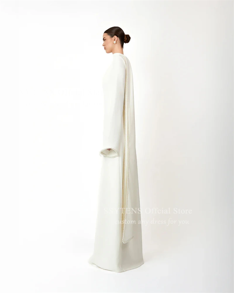SSYTENS Wedding Party Dresses A Line Pearl Long Sleeves Evening Gown Long Shawl Saudi Arabian Formal Evening Dress Customized