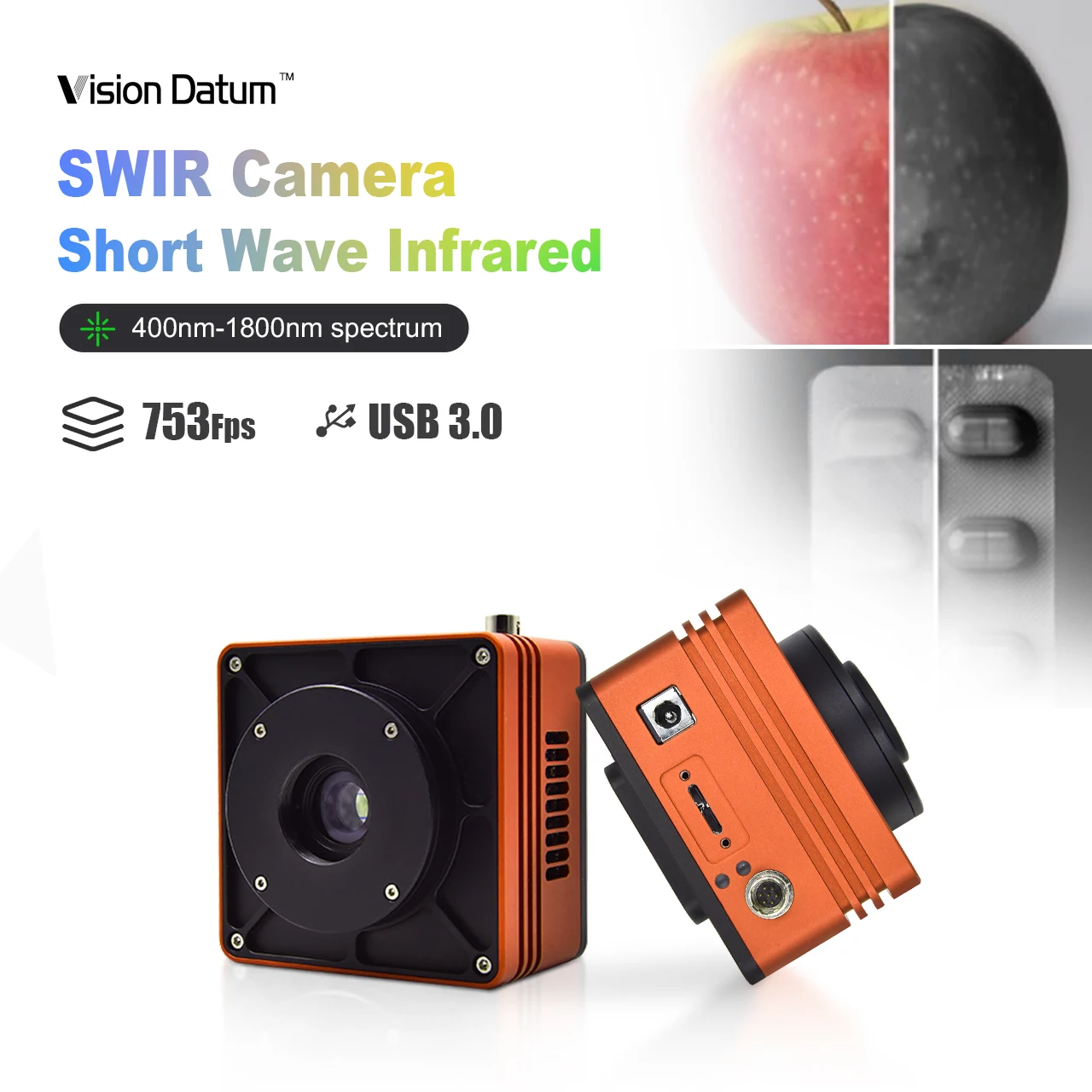 Cámara SWIR de 640X512, Chip de Sensor IMX991, escaneo de área infrarroja de alta velocidad de fotogramas de 1/4 "con visión de lente Tec integrada/externa de refrigeración