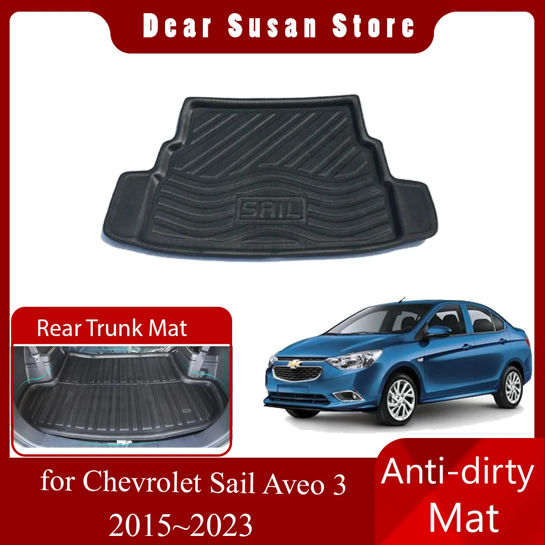 Car Rear Trunk Mat  for Chevrolet Sail Aveo 3 2015~2023 2016 Tray Panel Waterproof Auto Pad Space Boot Carg Cover Accessories