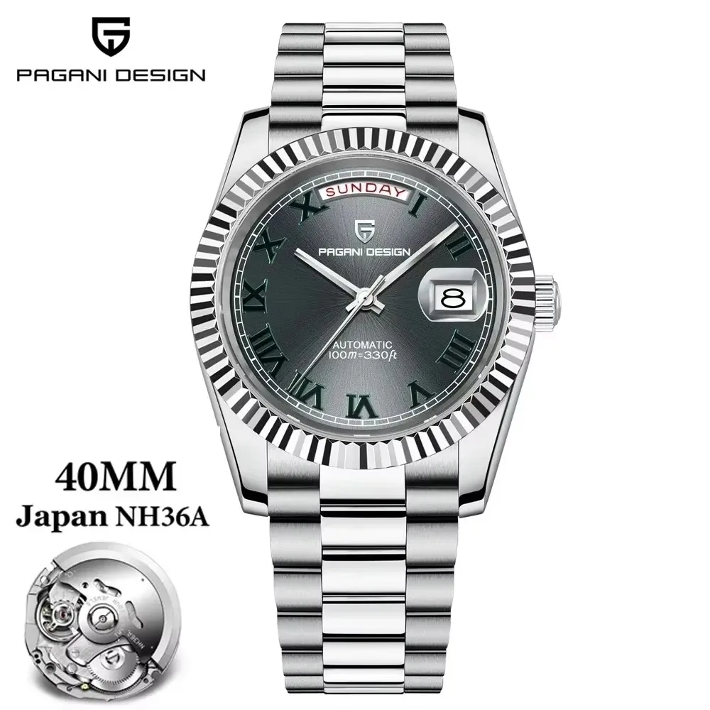 Montre PAGANI DESIGN New40mm avec calendrier hebdomadaire, acier inoxydable, étanche 100M, montre homme, verre saphir AR, mouvement japonais de luxe.