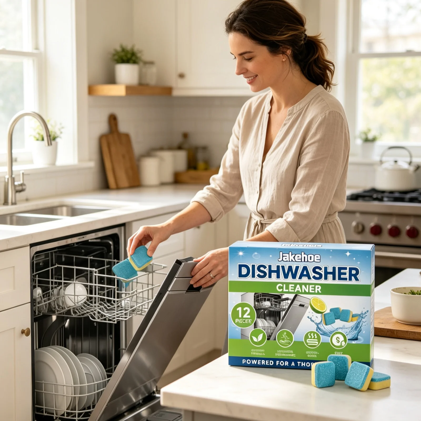 Jakehoe Dishwasher Cleaner Tablets Powerful Decontamination Remove Food Residues Fresh Deodorize Protect Dishwasher Care Tablets