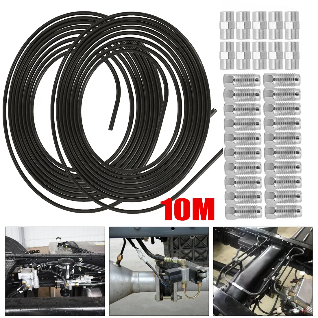 2x 5m Bremsleitung Ø 4,75mm Stahl im Set + Schraubverbindungen + Anschlüsse M10 x 1 DIN 74234-konforme verkupferte Stahl-Bremsleitung im Sortiment für Bördelverbindungen F für Autos, PKW, Motorräder