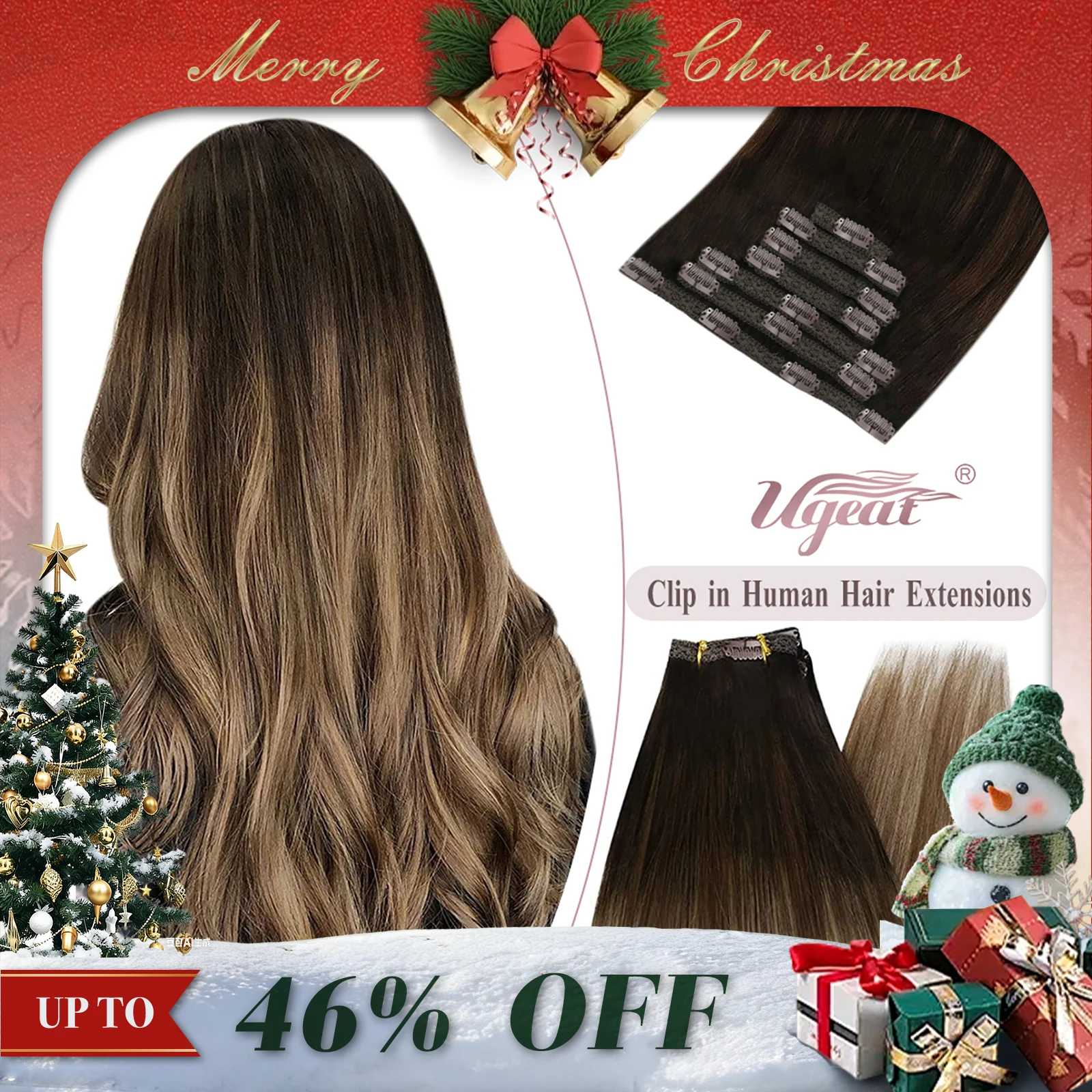 Ugeat كليب في وصلات الشعر شعر الإنسان شعر ريمي حقيقي تسليط الضوء على اللون شقراء كامل رئيس Balayage Bralizian وصلات شعر 7 قطعة #1