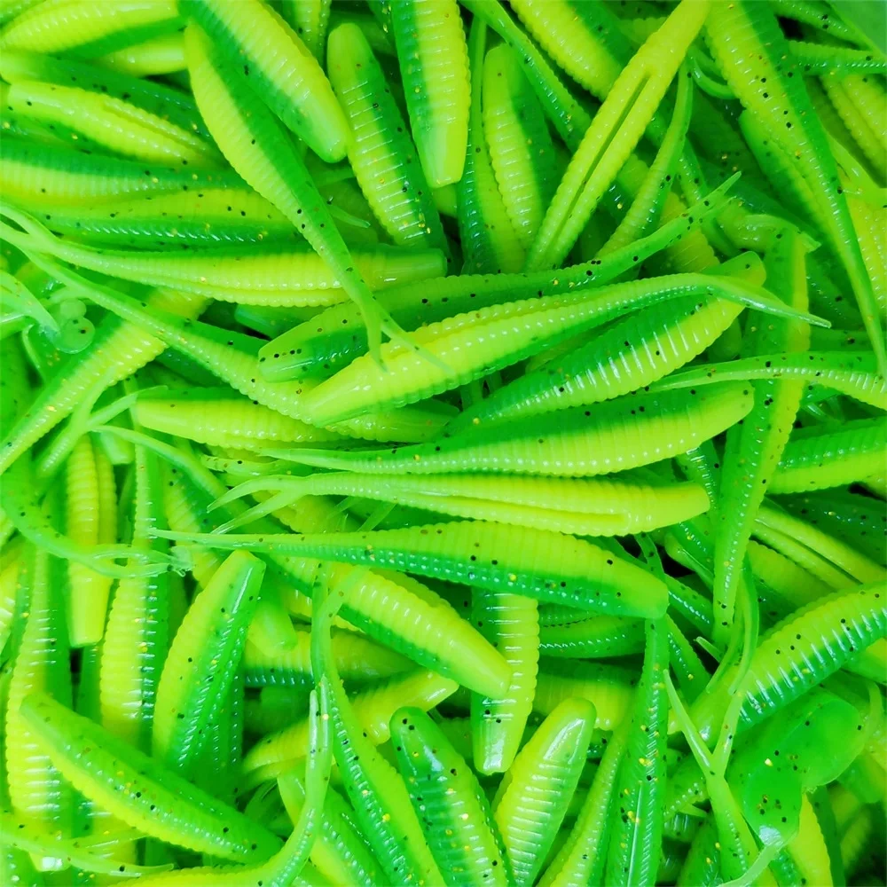 30 pièces leurres souples de pêche appâts en plastique 7 cm réaliste fourchu queue de pagaie pêche nageurs pour l'eau douce pour marigane bar doré