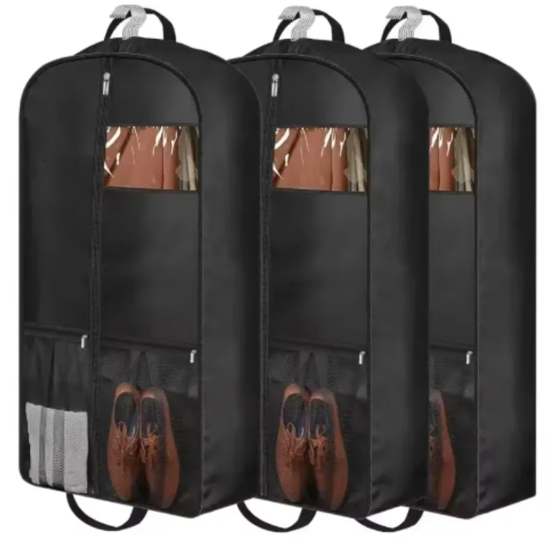 Travel Suit Bag with Zipper Closure, Gusseted Hanging Clothes Storage Organizer and Pocket for Shirts, Coats, Dresses