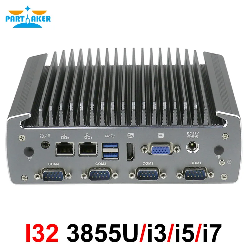 Partaker komputer Mini, komputer industri tanpa kipas I3 6100U I5 6200U I7 6500U komputer tanam DDR4 Dual Lan VGA tampilan HD