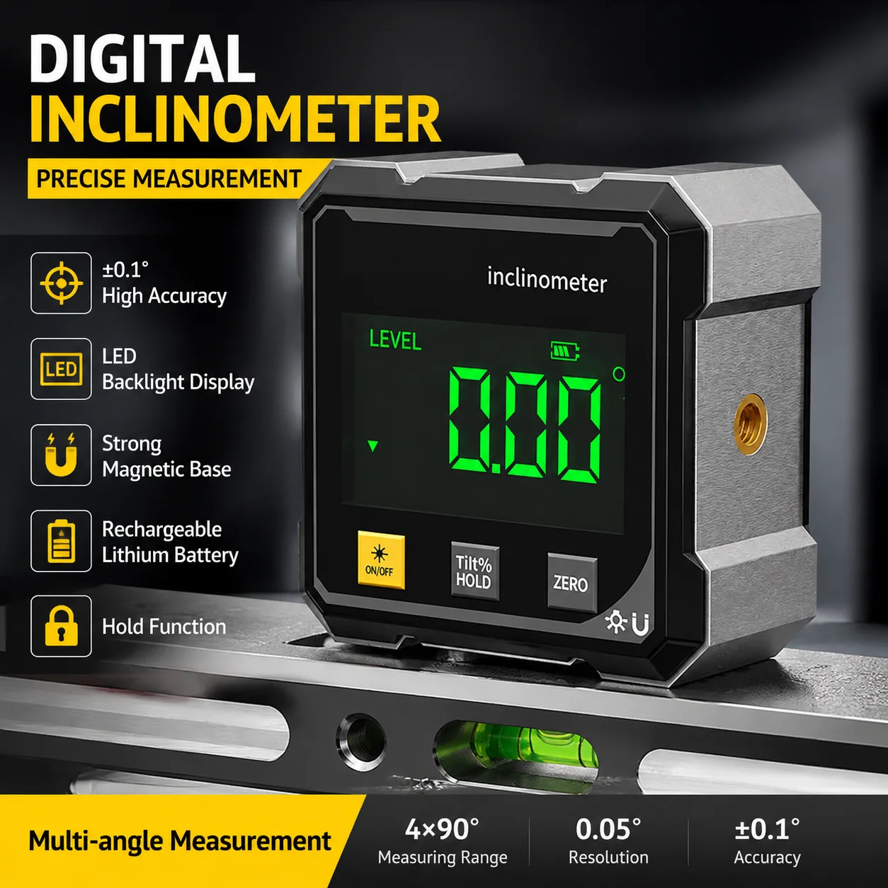 2-Side Magnetic Digital Angle Gauge With Laser Electronic Protractor Horizontometer Inclinometer Angle Ruler Slope Measuring