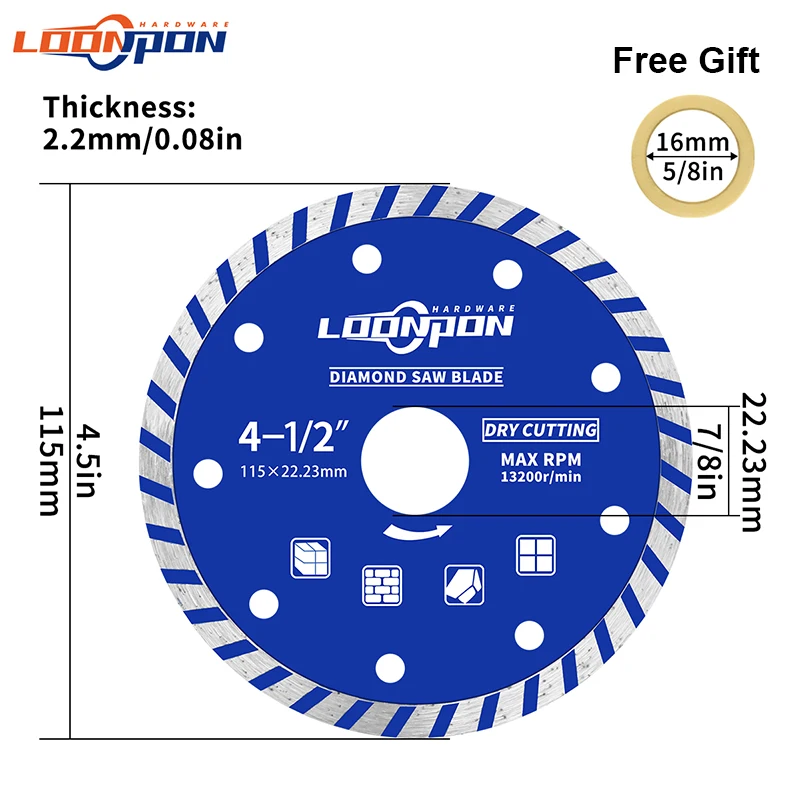 Loonpon 115mm Diamond Cutting Disc Diamond Disc Set for Dry Wet Cutting Stone Concrete Marble Granite Diamond Blade