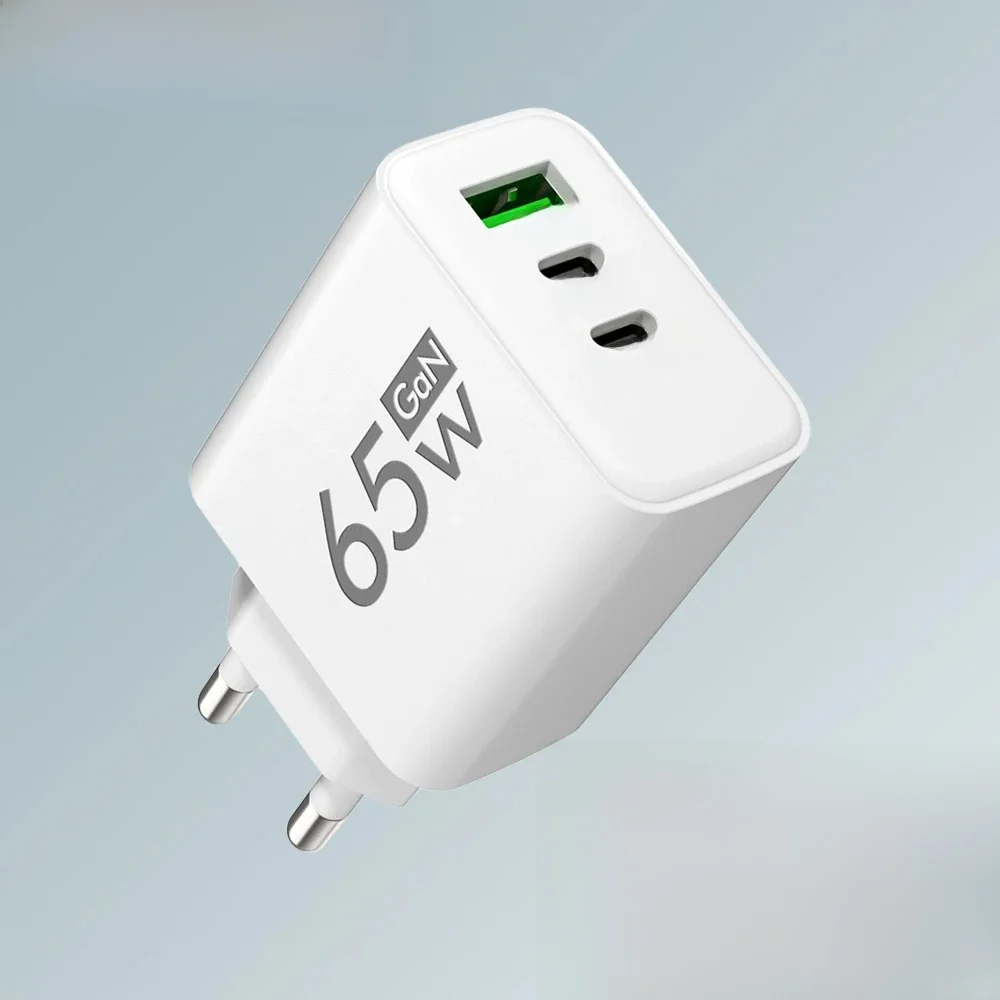65W 3-portowa ładowarka USB GaN QC3.0 PD Szybkie ładowanie Ładowarka ścienna z wtyczką EU/US do iPhone Samsung Xiaomi Huawei Ładowarka do telefonu — 2