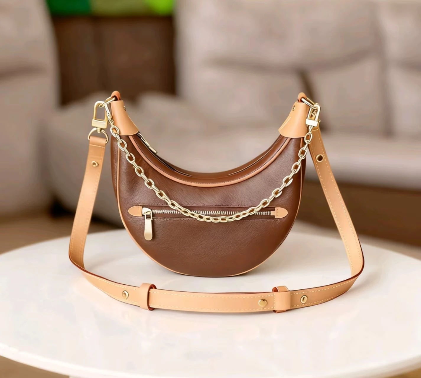 

2025 New Elegant Moon-Shaped Canvas Handbag Classic Chain Shoulder Bag Underarm Bag（Size:24-22-6cm ）