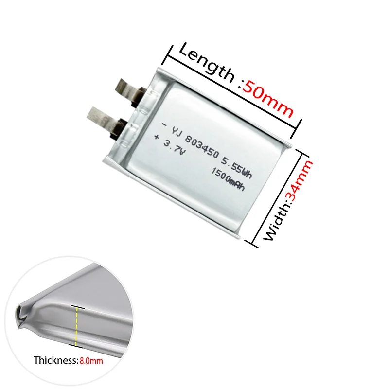 

803450 3.7V 1500mAh Rechargeable Li-ion Battery for Smart Watch Fitness Band Bluetooth Earbuds GPS Tracker DIY Electronic Device