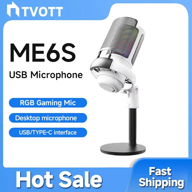 ME6S RGB Wired Stream USB Desktop Studio Podcast Computer Condenser Microphone Kit Complete Recording Studio Equipment