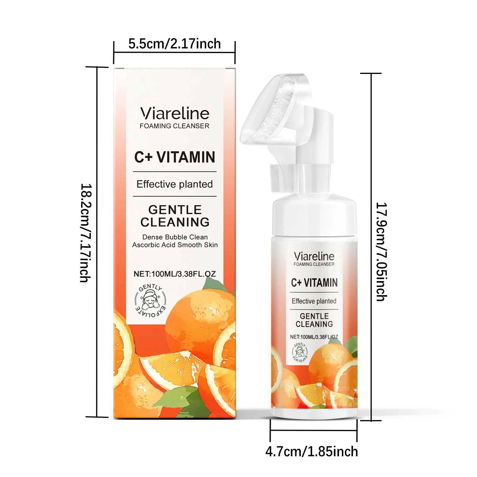 Viareline فيتامين C منظف الوجه فقاعة غنية إزالة الأوساخ المسام ترطيب لا ضيق تعزيز النعومة منظف الوجه مع فرشاة