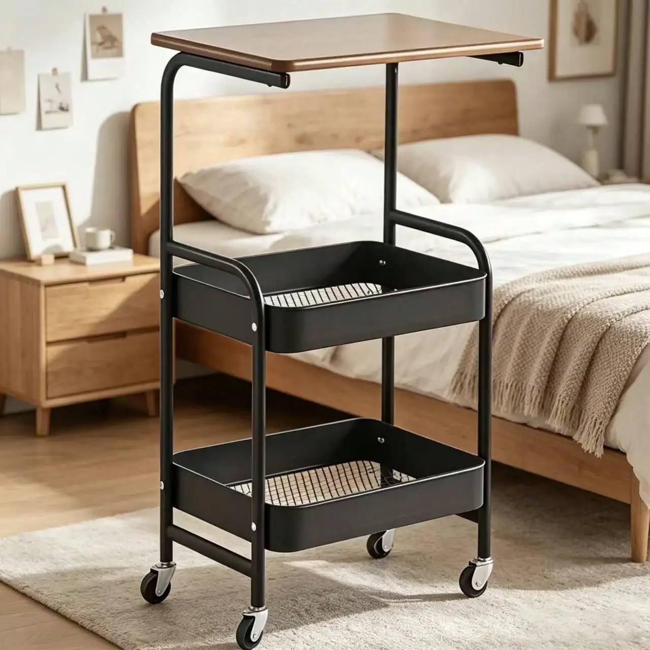 Three Layer Rolling Cart, Multifunctional Metal Storage Rack, Snack Rack, Durable Steel Frame, Portable Wheels, Suitable For Home Kitchen Use, Storage And Organization Rolling Cart.