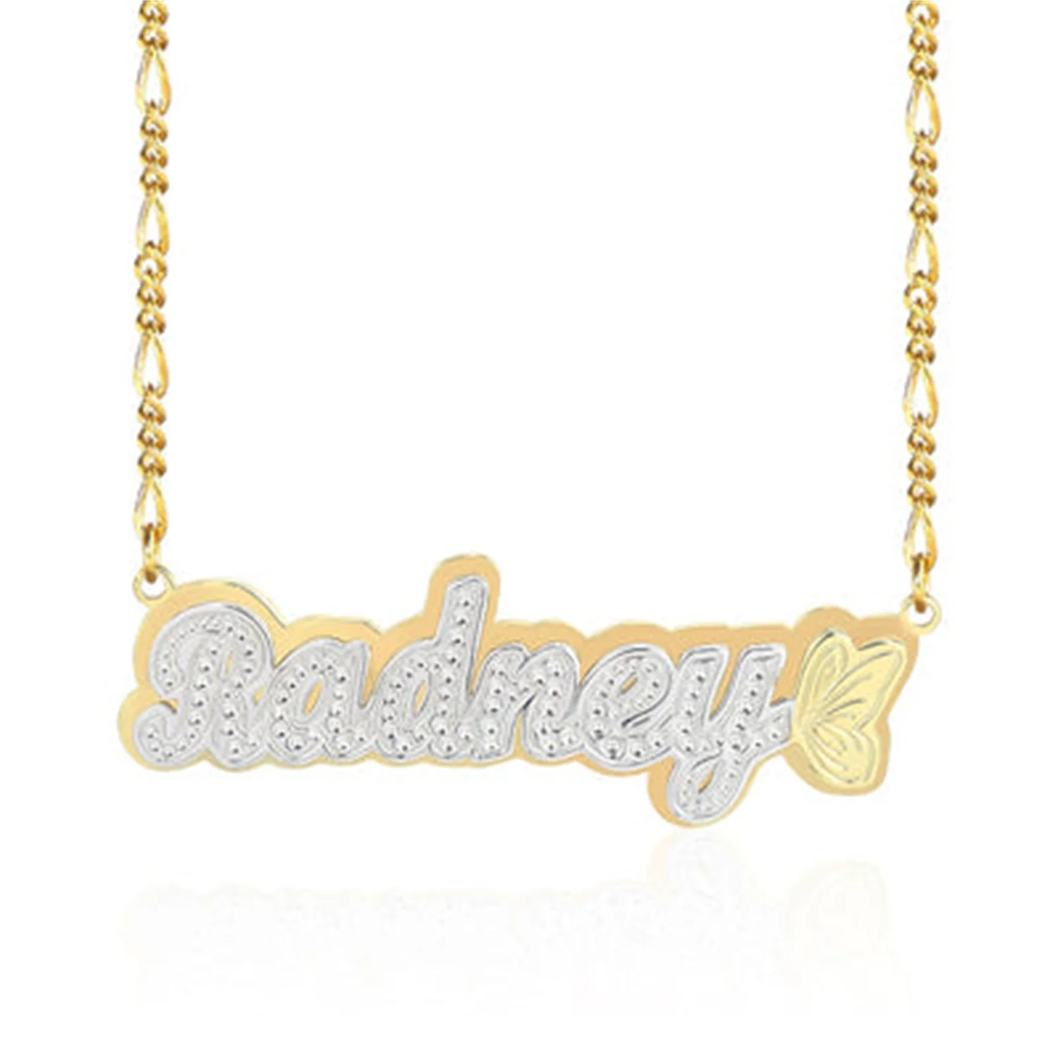 Custom Butterfly Name Necklace Double Plate Two-tone Personalized Gold Plated Nameplate Pendant Stainless Steel Jewelry ForWomen