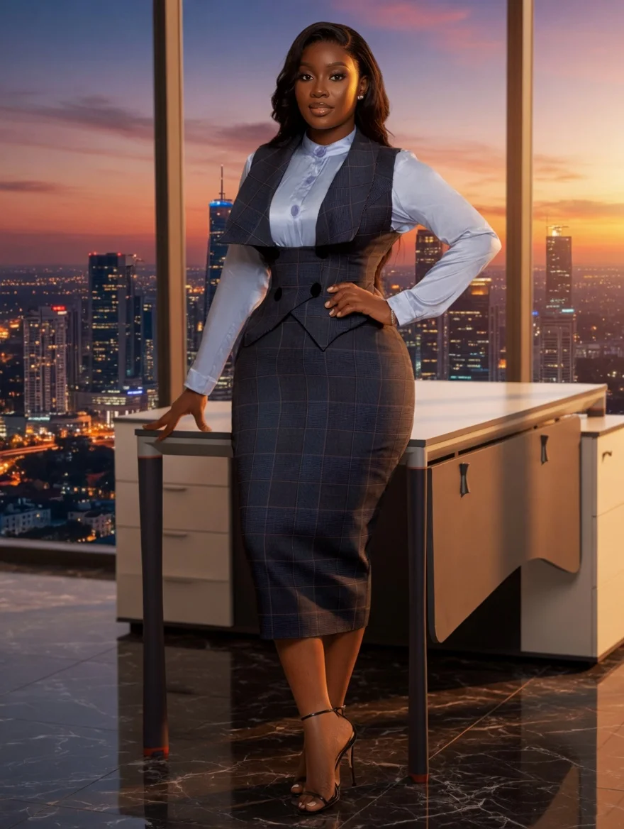 New Sexy Button-Down Plaid Pencil Skirt Slim Fit 2-Piece Set | Women's Seasonal Plaid Sleeveless Vest + High-Waisted Skirt Set | Sophisticated Commuter Design, Creates a Professional Image, Suitable for Office Work and Business Meetings view 7