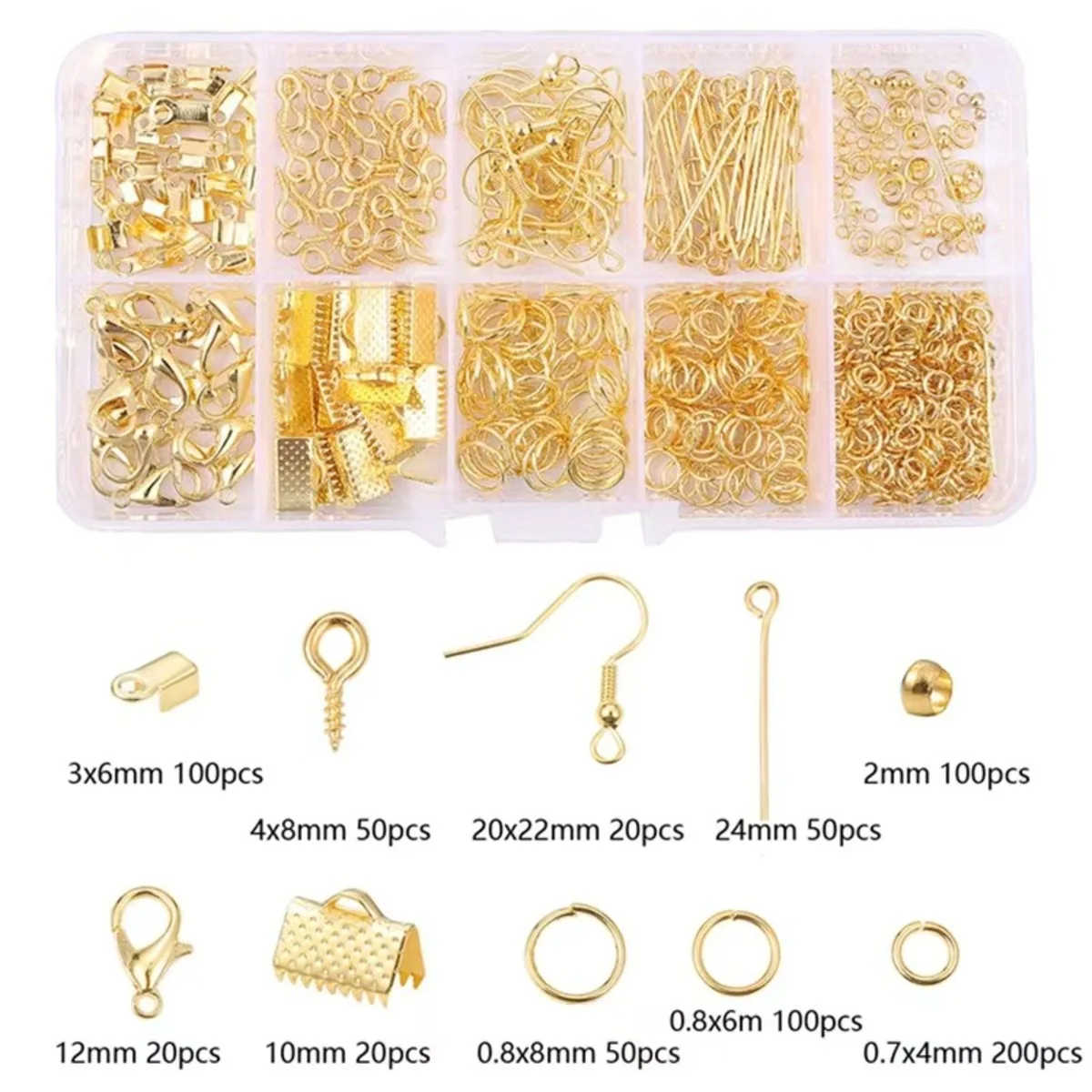 700PCS 4Color 10 Grid Box Decoration Accessories Lobster Buckle Horse Buckle Opening Single Circle Ear Hook 9 Character Needle image 2