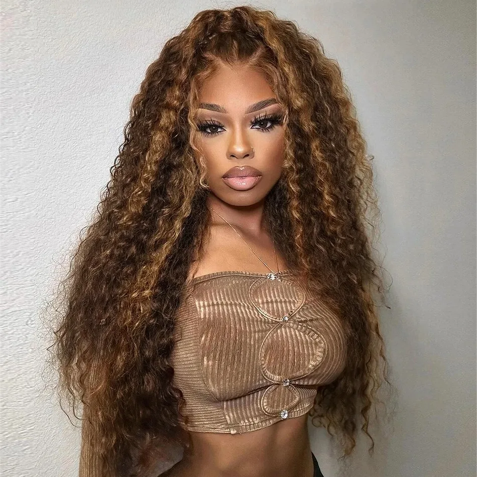 YKB 200 Density Curly Wigs Human Hair 427 Highlight 13x4 Full HD Lace Front 30 Inch Deep Wave 13x6 Lace Frontal Wig For Women