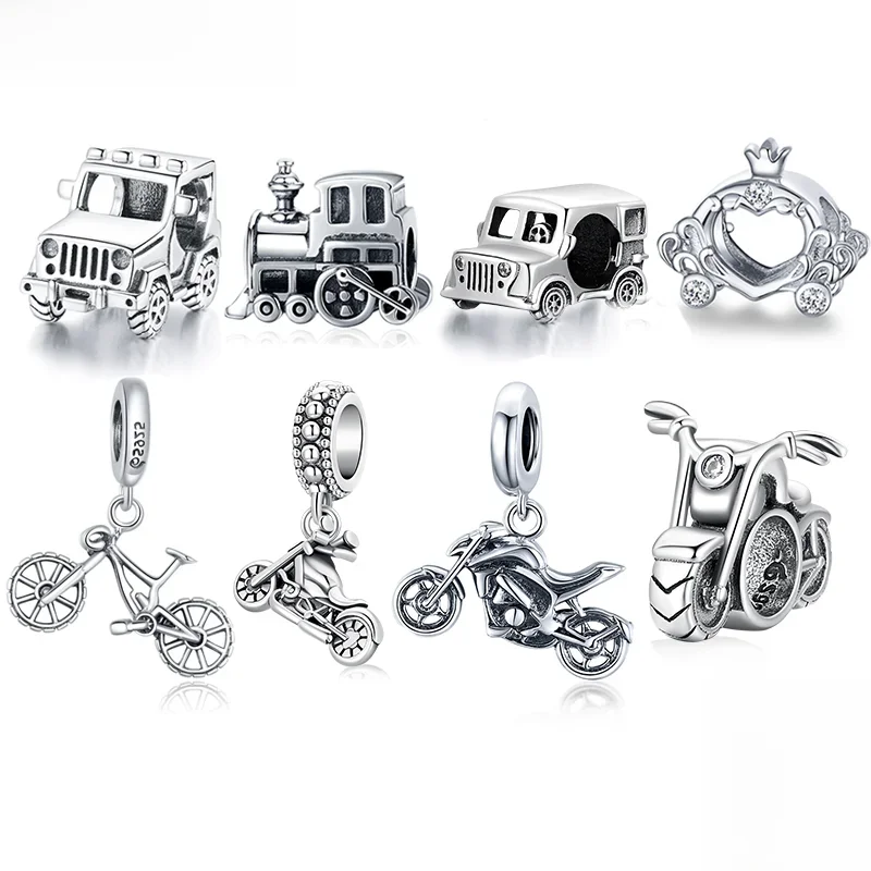 AliExpress WOSTU Classical Bicycle Motorcycle Charms 925 Sterling Silver Car Train Beads Fit Original Bracelet