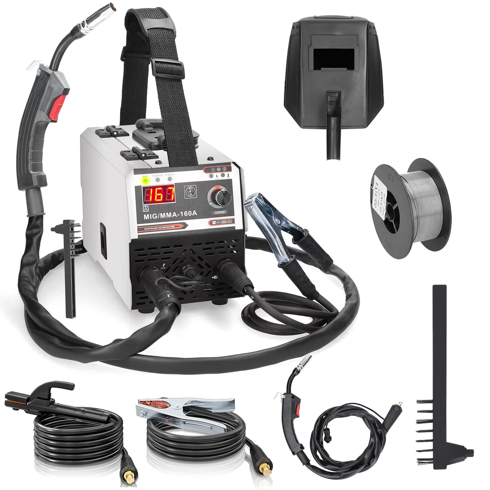 MMA-160A Schweißgerät 2-in-1 MIG MMA Schweißmaschine mit Digitalanzeige DC-Inverter IGBT Automatische Drahtzuführung Kontakt-Schweißgerät Gas-Lichtbogenschweißmaschine