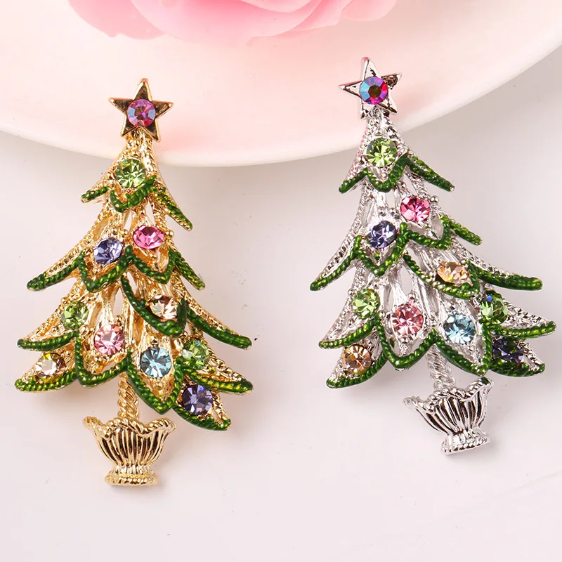 Exquisite Christmas Tree Brooches For Women Fashion Colorful Rhinestone Brooch Pins Jewelry Lady Clothes Accessories Xmas Gift