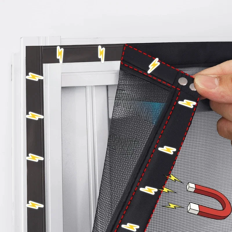 TYMF – moustiquaire magnétique noire pour fenêtre, taille personnalisée, fibre de verre, maille invisible, rideaux anti-insectes, amovibles et lavables
