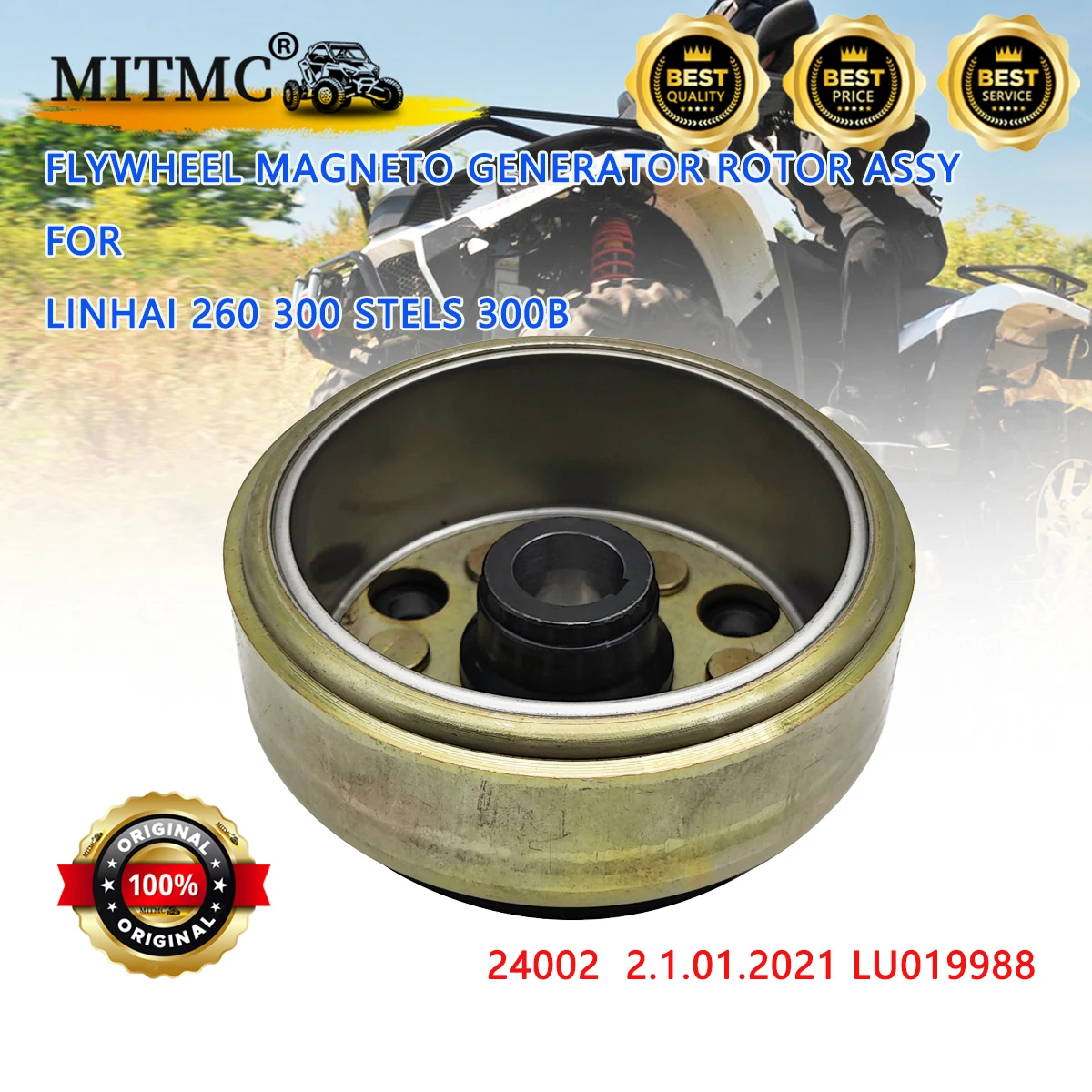 

Оригинальный ротор магнетогенератора маховика в сборе, внутренний диаметр 95 мм для Linhai 260 300 Stels 300B 24002 2,1.01.2021 LU019988