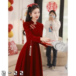 Toast cheongsam bride wedding wine red engagement evening dress female