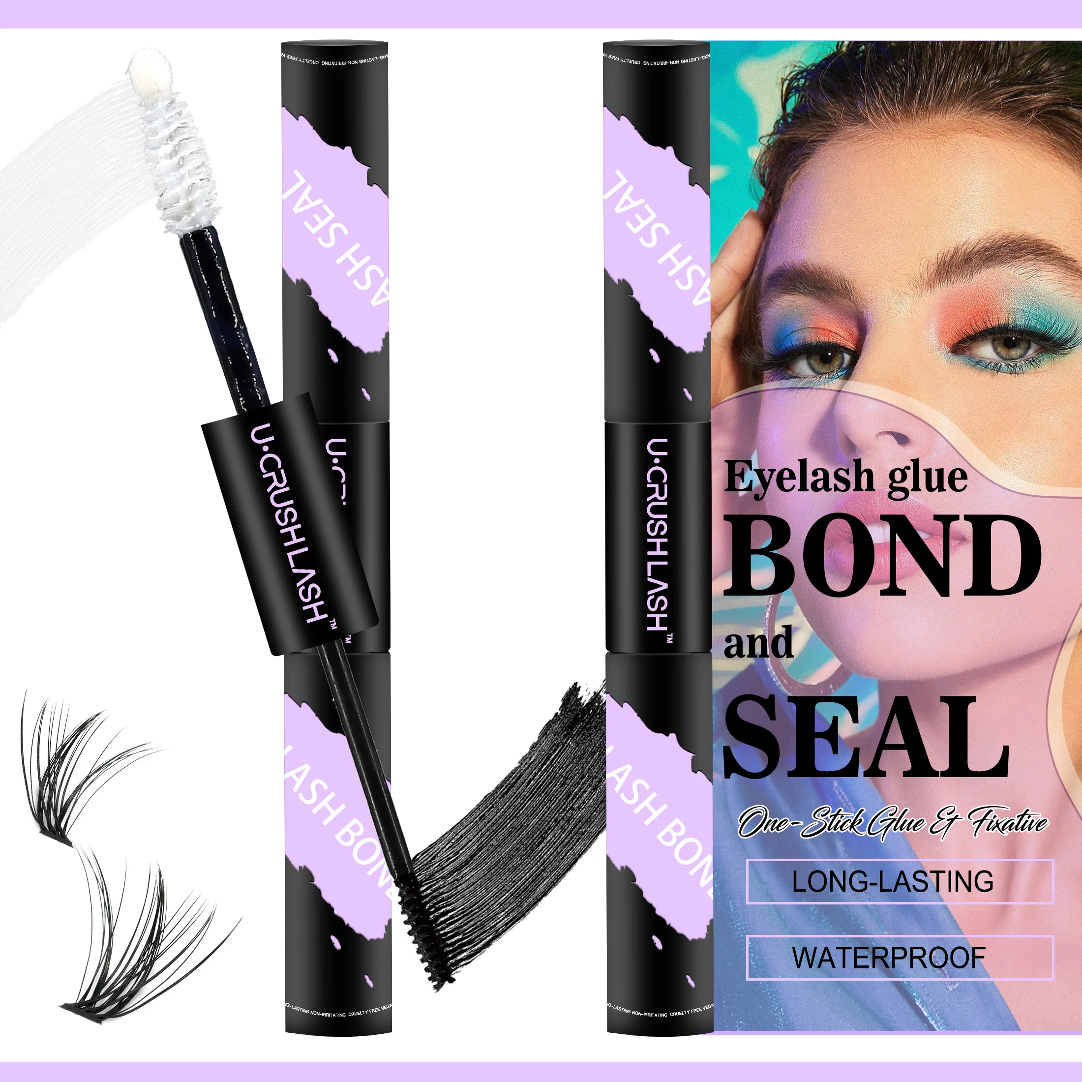 Cola para cílios postiços 2 em 1, bond & seal, dura 72 horas, à prova d'água e à prova de suor, adequada para usar durante o exercício.