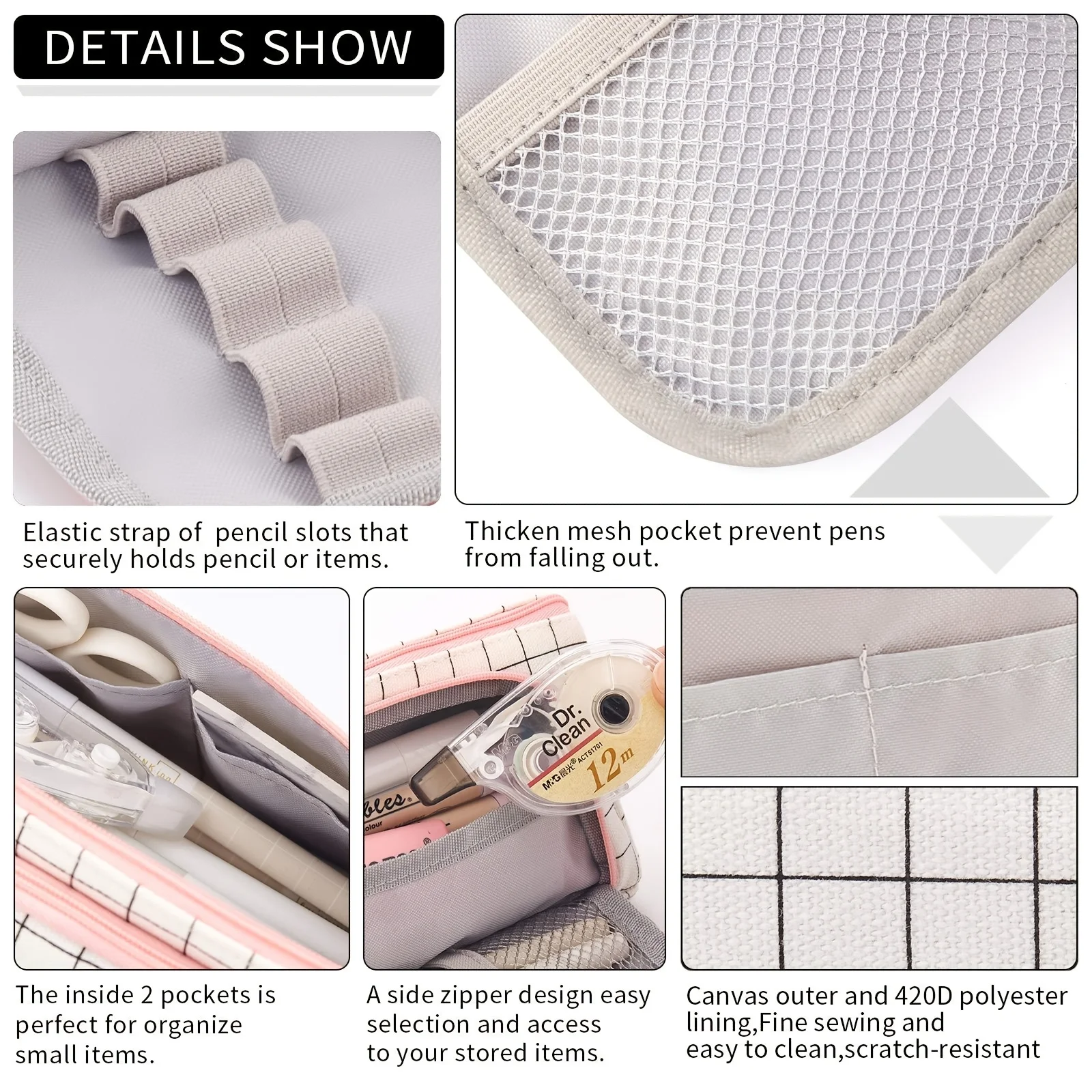 Canvas Triangle Stationery Box, Large Capacity Portable Pencil Pouch Student Stationery Organizer Storage Bag