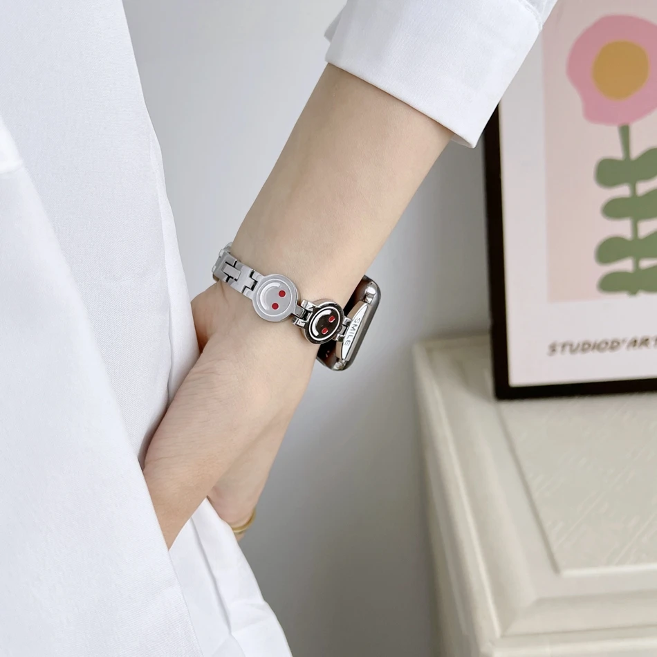 ابتسامة الفرقة ل أبل سلسلة ساعة الترا 8 7 SE 6 5 4 3 49 مللي متر سوار معدني حزام IWatch 38 مللي متر 40 41 مللي متر 42 44 مللي متر 45 مللي متر حزام الساعات