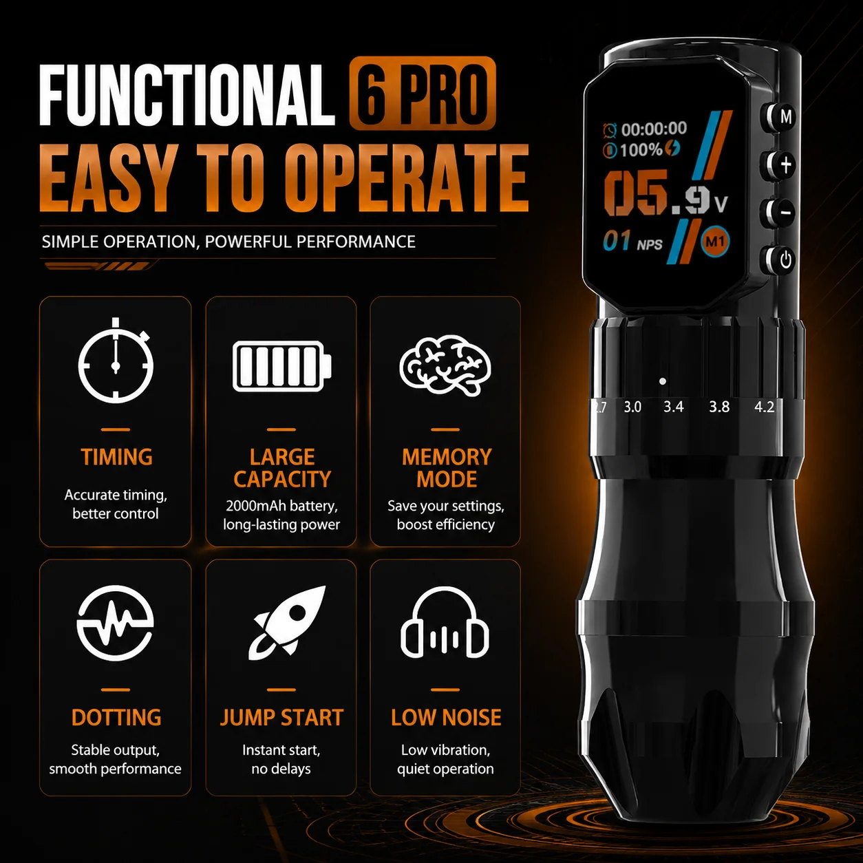 Audersigt Wireless Tattoo Machine Pen Rechargeable Rotary Tattoo Pen Low Vibration Professional Tattoo Machine for Tattoo Artist